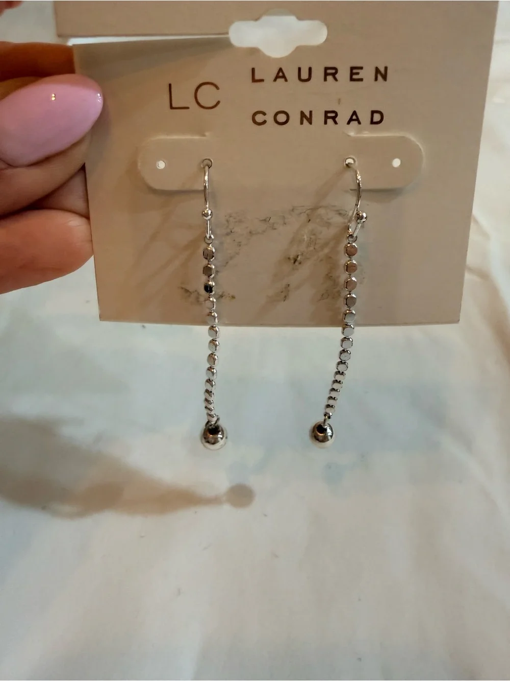 LC Lauren Conrad Silver Sequin Chain Drop Earrings